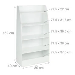 Kinderbücherregal In Weiß - (B)80 X (H)152 X (T)40 Cm 11 Kinderbücherregal In Weiß - (B)80 X (H)152 X (T)40 Cm -Kindermöbel relaxdays kinderbucherregal in weiss b 80 x h 152 x t 40 cm 3