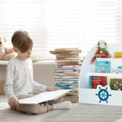 Kinderbücherregal "Seefahrt" In Weiß/ Blau - (B)58 X (H)60 X (T)45 Cm -Kindermöbel relaxdays kinderbucherregal seefahrt in weiss blau b 58 x h 60 x t 45 cm 2