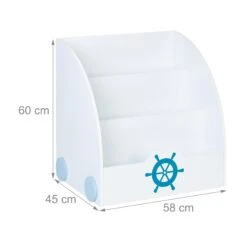 Kinderbücherregal "Seefahrt" In Weiß/ Blau - (B)58 X (H)60 X (T)45 Cm -Kindermöbel relaxdays kinderbucherregal seefahrt in weiss blau b 58 x h 60 x t 45 cm 3
