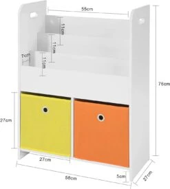 Bücherregal In Weiß - (B)58 X (H)76 X (T)27cm -Kindermöbel sobuy bucherregal in weiss b 58 x h 76 x t 27cm 3