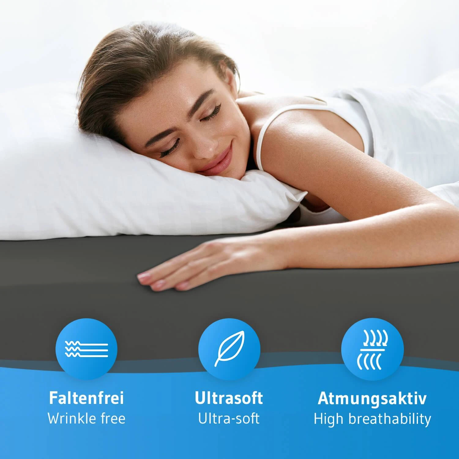 Spannbettlaken "BENE" Aus Baumwolle Faltenfrei In Anthrazit 2 Spannbettlaken "BENE" Aus Baumwolle Faltenfrei In Anthrazit – Bild 2