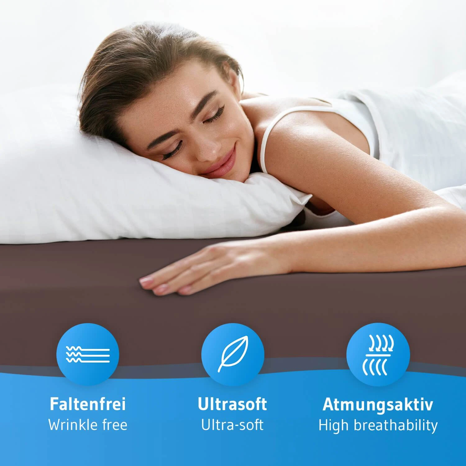 Spannbettlaken "BENE" Aus Baumwolle Faltenfrei In Dunkelbraun 2 Spannbettlaken "BENE" Aus Baumwolle Faltenfrei In Dunkelbraun – Bild 2