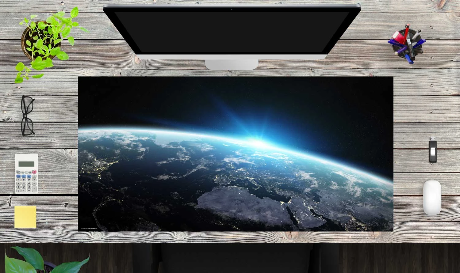 Schreibtischunterlage "Erdkugel Bei Nacht" In Blau (L)100 X (B)50 1 Schreibtischunterlage "Erdkugel Bei Nacht" In Blau (L)100 X (B)50