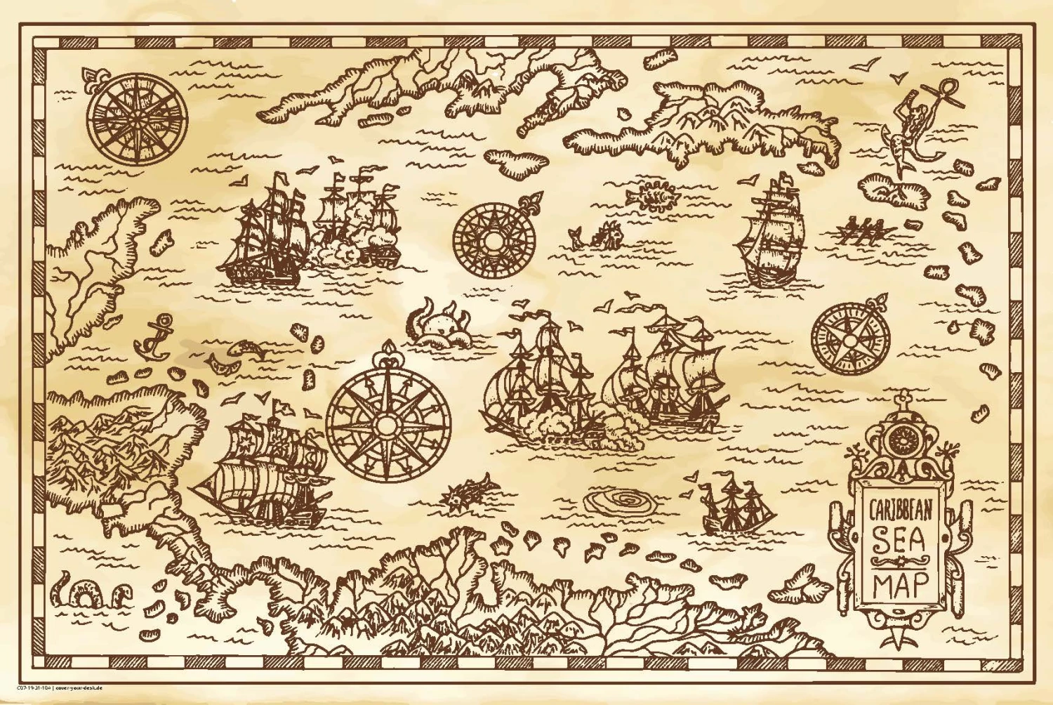 Schreibtischunterlage "Meereskarten Muster" In Braun (L)60 X (B)40 2 Schreibtischunterlage "Meereskarten Muster" In Braun (L)60 X (B)40 – Bild 2