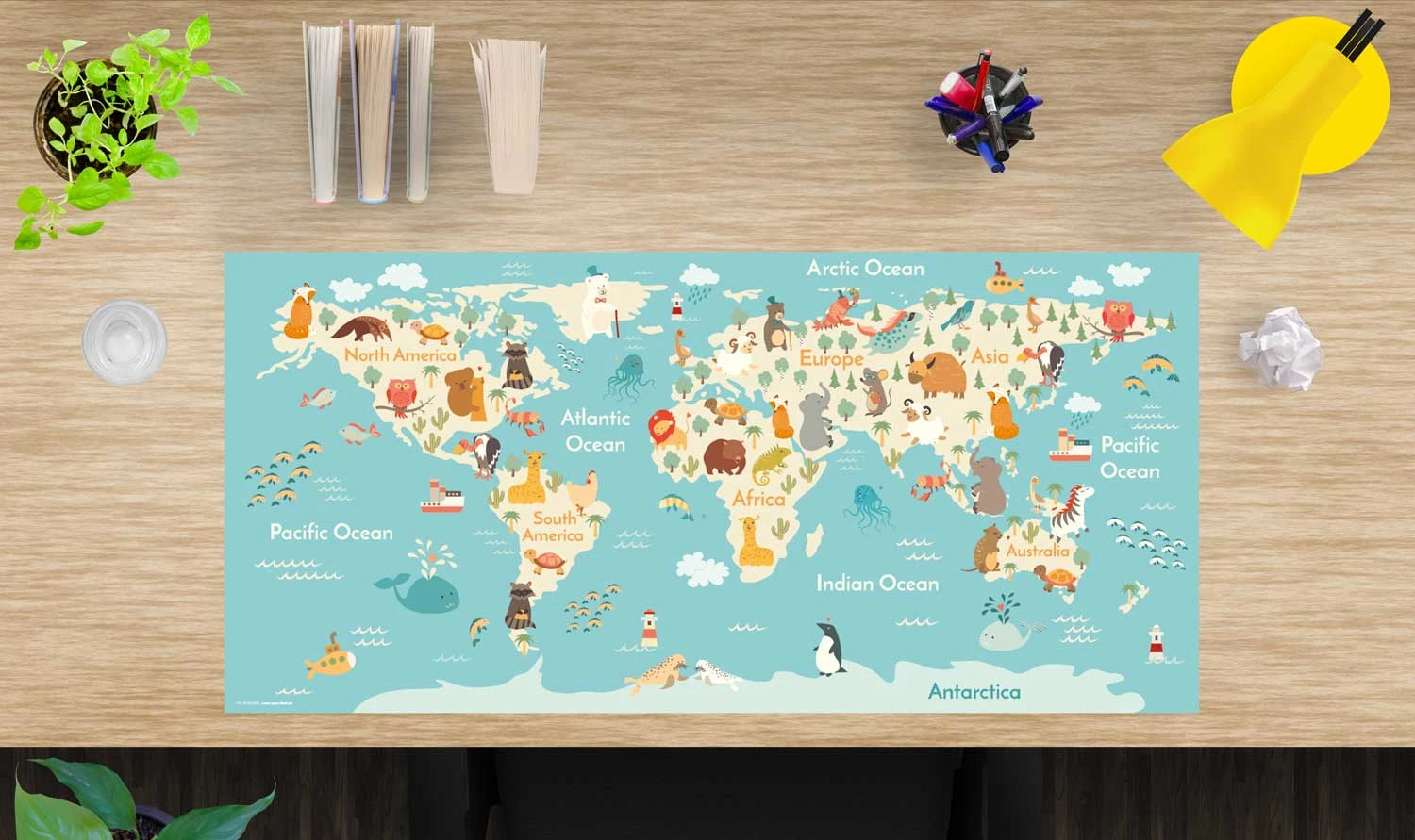 Schreibtischunterlage "Weltkarte Zeichnung Hell“ (L)84 X (B)40 1 Schreibtischunterlage "Weltkarte Zeichnung Hell“ (L)84 X (B)40