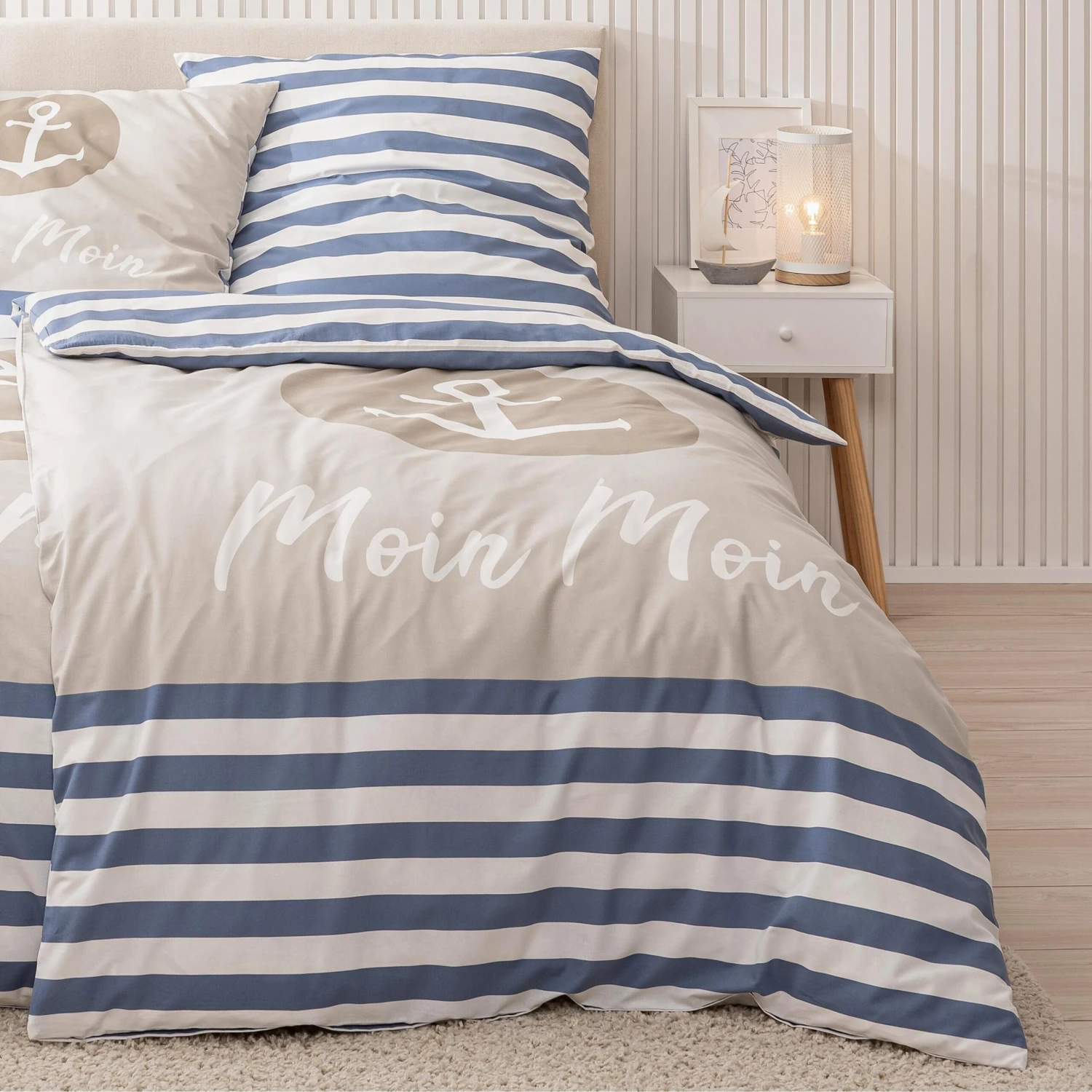 Bettwäsche-Set "Anker Moin Moin" In Blau / Sand (2-teilig) 2 Bettwäsche-Set "Anker Moin Moin" In Blau / Sand (2-teilig) – Bild 2