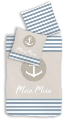 Bettwäsche-Set "Anker Moin Moin" In Blau / Sand (2-teilig)