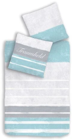 Bettwäsche-Set Biber "Streifen - Traumheld" In Mint / Grau (2-teilig)