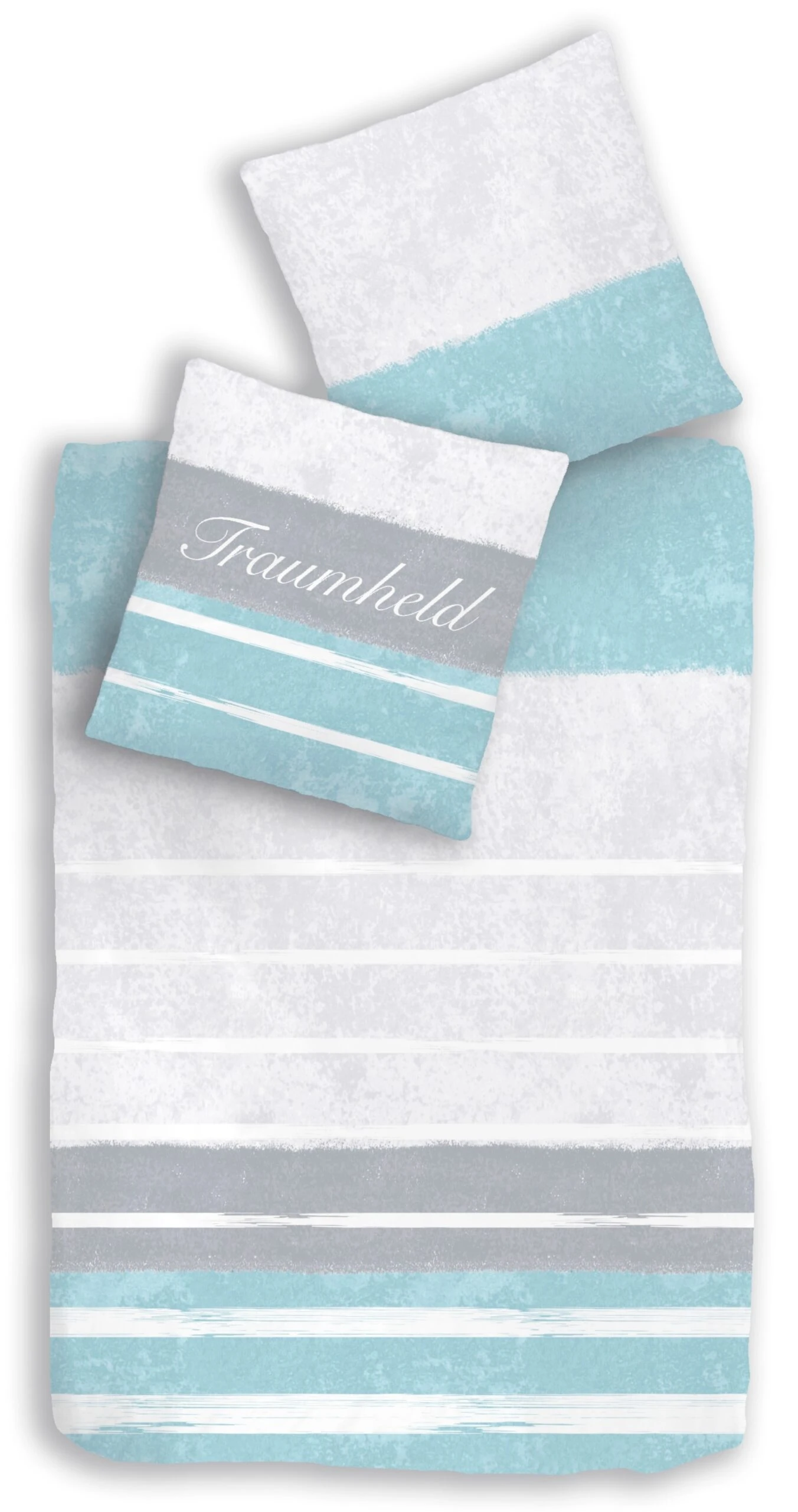Bettwäsche-Set Biber "Streifen - Traumheld" In Mint / Grau (2-teilig) 1 Bettwäsche-Set Biber "Streifen - Traumheld" In Mint / Grau (2-teilig)