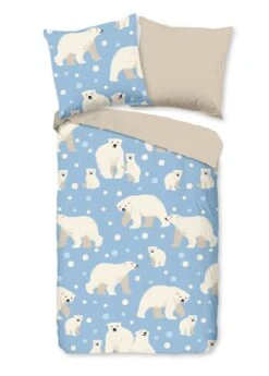 Feinbiber Bettwäsche Garnitur - Eisbären In Blau