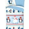 Pinguin Eisbär Feinbiber Bettwäsche Garnitur In Blau