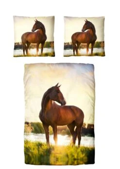 Renforcé Bettwäsche - Pferd Im Sonnenaufgang In Gelb