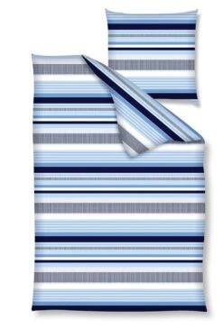 Renforcé Bettwäsche - Streifen Blau In Blau