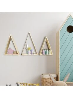 3er-Set: Wandregale "Triangle" In Natur -Kindermöbel woody kid store 3er set wandregale triangle in natur 4