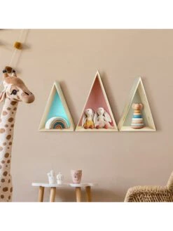 3er-Set: Wandregale "Triangle" In Hellblau/ Hellbraun/ Rosa -Kindermöbel woody kids 3er set wandregale triangle in hellblau hellbraun rosa 4